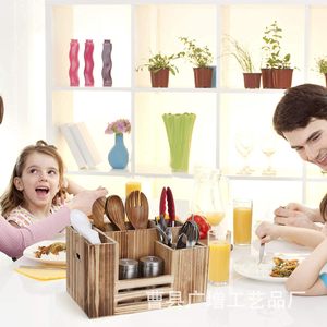 กล่องเก็บช้อนส้อมไม้แบบหลายช่อง กล่องเก็บของในครัวสไตล์เรโทร แบบตั้งโต๊ะ - Product Image 4