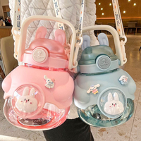 Bouteilles d'eau en plastique avec paille pour filles et étudiants, motif animaux mignons, vente en gros, grande capacité, tasses à eau de dessin animé