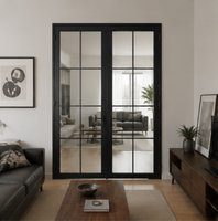 Porte en verre et acier moderne, cadre en métal noir, porte en verre trempé, fournisseur direct d'usine, vente chaude