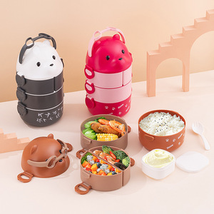 Boîte à lunch portable double couche en forme d'ours, compartimentée et à plusieurs niveaux, grande capacité avec cuillère pour étudiants - Product Image 3