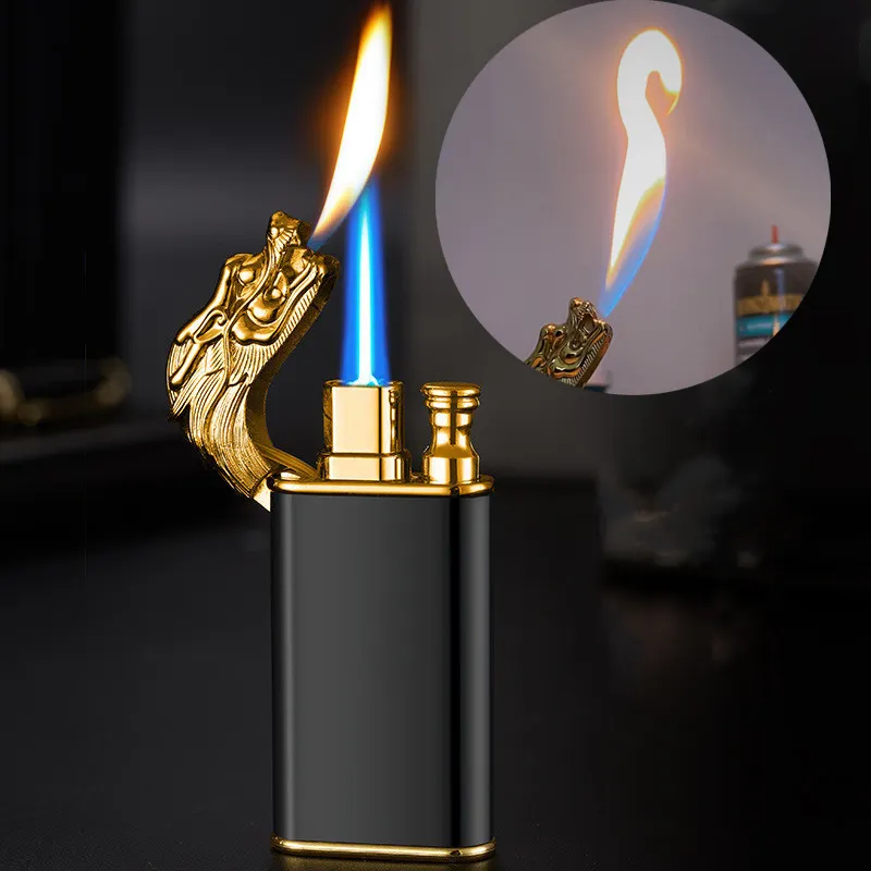 Custom Logo Creative Windproof Lighter Smoking Accessories Double Fire Cigarette Lighter Double Flame Metal Dragon Lighter
