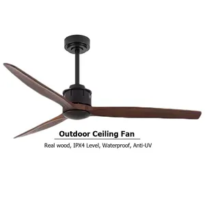 Nordic Modern Minimalist Wood Wing Ultra Quiet Reversible DC Motor Anti-UV Waterproof Courtyard Outdoor Ceiling Fan