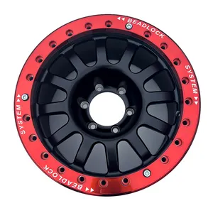Rueda beadlock real para coche Ford, rueda negra de 15 16 17 pulgadas 5x127 5x139,7 6x139,7 con rojo para camioneta jeep F150 GMC