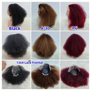 Pelucas Afro Letsfly, Cabello Completo, Frontal de Encaje 13x4, Cabello Humano 100%, 4/27 #   Pelucas Brasileñas Remy 99j de 18 Pulgadas, Envío Rápido para Mujeres Negras - Product Image 3