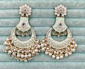 Pendientes de Aro con Diseño Sólido y Perlas de Imitación, Chapados en Oro, Joyería Étnica para Mujer, para Bodas - Product Image 2