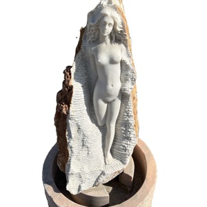 Estatua grande tallada de jardín natural, Granito de mármol blanco, Sirenita - Product Image 1