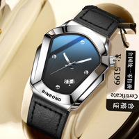 Montre à quartz pour homme BINBOND tendance à succès, originale Cyber Edge, bracelet en cuir élégant, montre-bracelet étanche 30 m, Relojes pour homme