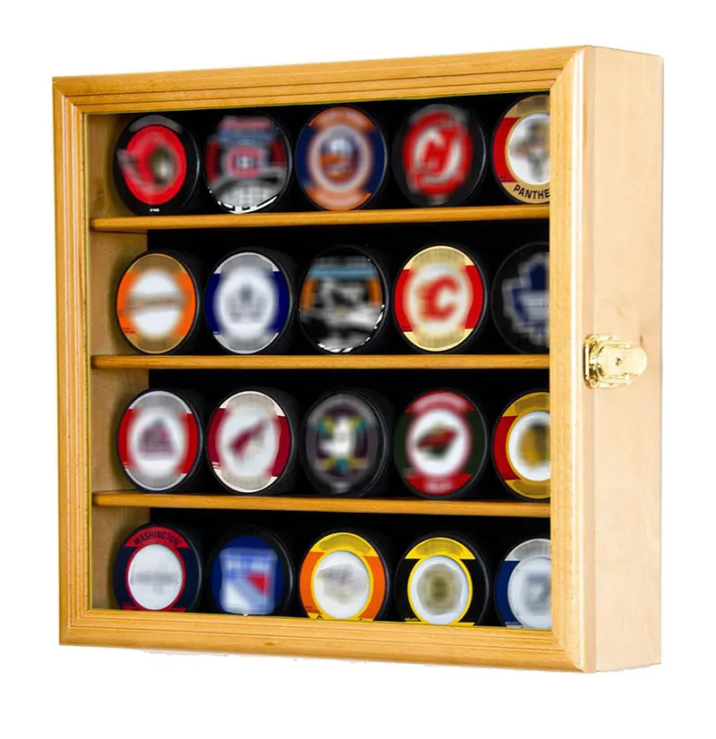 Baseball Cubes 40 Baseball Hockey Pucks Display Case Holder Wall Cabinet UV Protection Door 