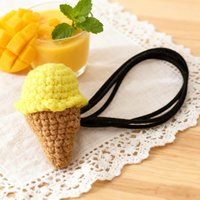 Crochet fait main crème glacée cheveux cravate mignon jaune et marron tricoté cheveux accessoire élastique noir cheveux corde pour filles femmes