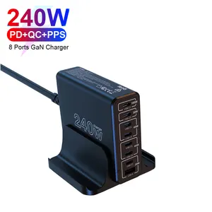 240W USB C 200W PD 100W 고속 타입 C GaN 충전기 노트북을위한 Mulit 포트 노트북 많은 포트 충전기 충전 케이블 EU AU 미국 영국