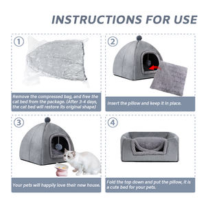 Cama de Algodón para Gato, Cueva Acogedora, Textil Suave, Casa Bonita, Lavable, Extraíble, Cama Cálida para Gatos y Perros Pequeños - Product Image 4