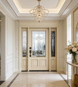 Puerta de Entrada de Madera Sólida de Lujo Personalizada con Vidrio Decorativo Teñido, Puerta Exterior de Alta Seguridad - Product Image 5