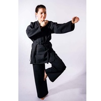 PIHA SPORTS Uniforme d'entraînement personnalisé pour femmes en noir Ninjutsu/Bujinkan/Karaté avec bande élastique et fermeture à lacets