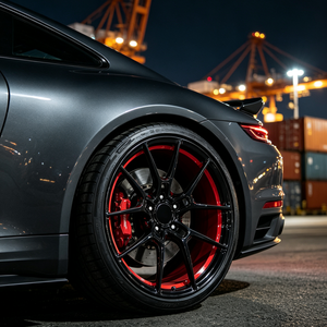Jantes de voiture en alliage forgé monobloc, design concave profond, noir brillant avec intérieur rouge, pour véhicules européens et américains. - Product Image 3