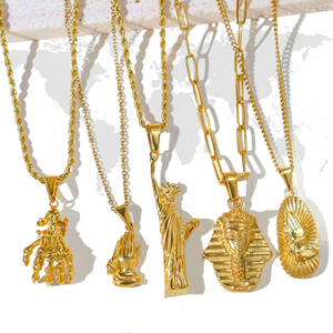 Acero inoxidable Faraón Egipto León <span class=keywords><strong>Humano</strong></span> 18K Oro <span class=keywords><strong>Esqueleto</strong></span> Oración Mano Estatua <span class=keywords><strong>DE</strong></span> LA Libertad Moda Collar Colgante para Hombres Mujeres - Product Image 6