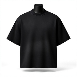 เสื้อยืดผู้ชายทรงปกติ สีดำ ผ้าฝ้ายแคนวาส แขนสั้น คอกลม ลำลอง สีพื้น ทอแบบพิเศษ 360 กรัม แห้งเร็ว - Product Image 2