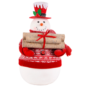 Luxury Red Top Hat Snowman Sculpture with Wooden Logs for <b>Winter</b> Hearth Party <b>Decor</b> Wholesale - Product Image 1