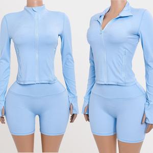 Y2k Clothing Women Custom <strong>pink</strong> Activewear Seamless Fitness <strong>Jacket</strong> and High Waist <strong>Biker</strong> Shorts Gym Wear Yoga Women Sets - Product Image 3