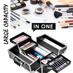 Maletín <span class=keywords><strong>de</strong></span> Maquillaje <span class=keywords><strong>de</strong></span> Aluminio con 4 Bandejas, Kit <span class=keywords><strong>de</strong></span> Herramientas <span class=keywords><strong>para</strong></span> <span class=keywords><strong>Uñas</strong></span>, Organizador <span class=keywords><strong>de</strong></span> Cosméticos, <span class=keywords><strong>Maleta</strong></span> <span class=keywords><strong>de</strong></span> Viaje <span class=keywords><strong>de</strong></span> Gran Capacidad, Portátil - Product Image 3