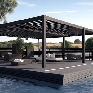 Bungkus datar aluminium 4x4m ip65/ip67 listrik pergola louver motor pergola untuk Kolam renang