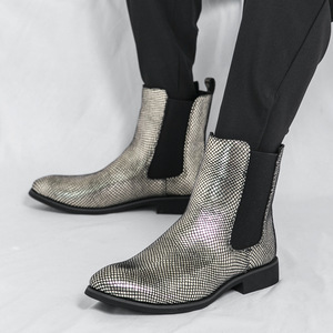 Nuevas botas Chelsea de hombre con punta en pico, tallas grandes 38-46, de cuero genuino, color plateado y dorado, para invierno y otoño, estilo Oxford. - Product Image 2