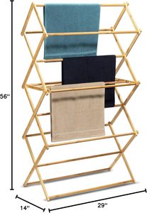 Étagère à linge en bois de <span class=keywords><strong>bambou</strong></span> étendoir à linge pliable robuste avec 2 niveaux pré-assemblés sèche-linge stable et peu encombrant - Product Image 2