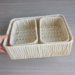 Cesta de almacenamiento de ratán rectangular con asa para refrigerios, cosméticos de escritorio, tamaño L - Product Image 3