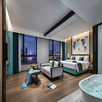 Ensemble complet de mobilier sur mesure ODM pour suite d'hôtel chinoise : chambre, salle de bain et espace de travail pour projet hôtelier complet FF&E