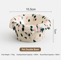 VaryWell – Gamelle en céramique anti-déversement pour animaux de compagnie, texture marbre unique, avec support en bois, pour chats et chiens de grande taille