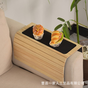 Plateau d'accoudoir en bambou avec coussin noir pour canapé, support pour collations et boissons, style simple - Product Image 5