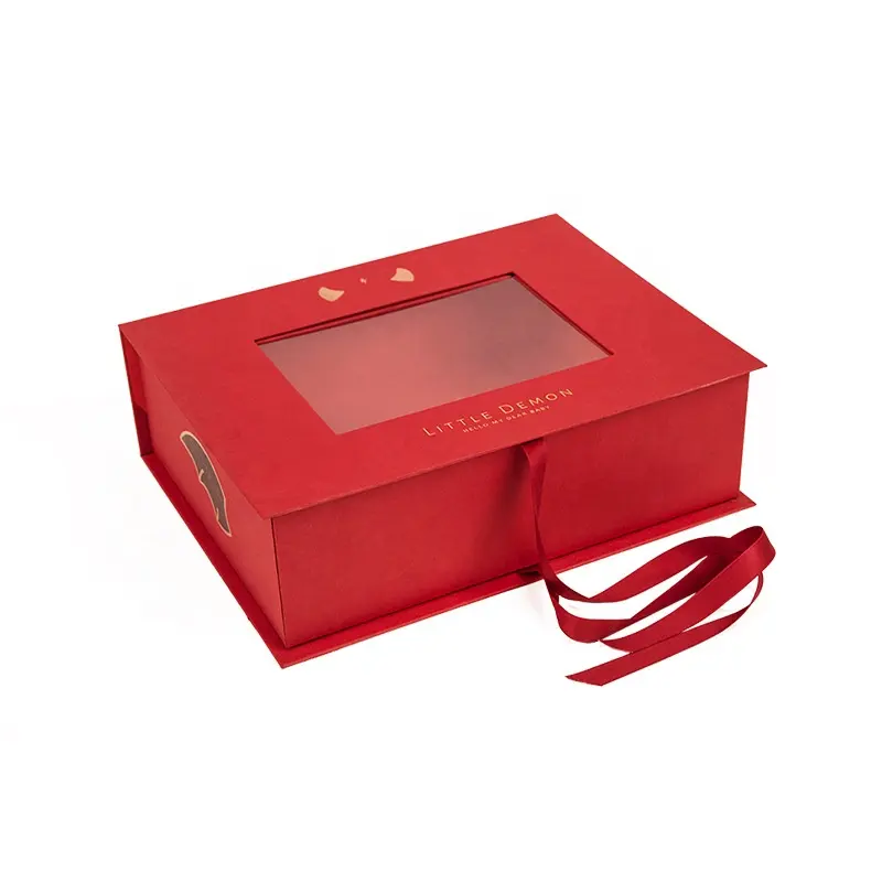 الأحمر الطفل صندوق كرتون ل ربطة هدايا الاطفال هدية مربع مع نافذة سنغافورة على شكل محفظة هدية الكيس علبة من ورق معاد تدويره