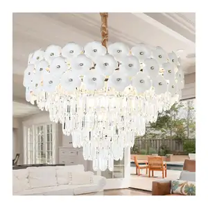 Lustre de cristal com pingente de luz para decoração de interiores, flor de cerâmica personalizada, modelo de escada para casamentos, lustre de cerâmica personalizado