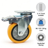 Roues pivotantes industrielles robustes en PU orange de 3/4/5 pouces avec frein, roulettes de 125 mm avec plaque supérieure pivotante, vente en gros d'usine