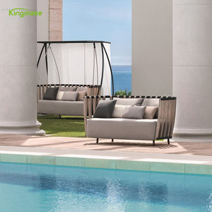 पैटियो टेक ठोस लकड़ी l आकार सोफे सेट आउटडोर सूरज आराम विला आरामदायक सोफे सेट करें - Product Image 2