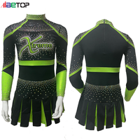 Uniforme de cheerleading personnalisé avec strass, manches longues, col haut, jupe plissée, polyester et élasthanne, logo d'équipe personnalisable