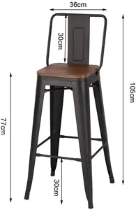 Taburete Alto de Bar Estilo <span class=keywords><strong>Tolix</strong></span> con Respaldo Alto y Asiento de Madera, de Hierro y Metal para Mobiliario Comercial e Industrial de Comedor, Cafetería, Restaurante y Bistró - Product Image 5
