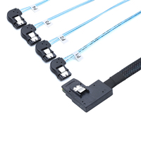 Câble interne de serveur haute vitesse en cuivre étamé, Mini SAS HD SFF-8087 à angle droit vers 4 SATA 7P à angle gauche, pour utilisation informatique
