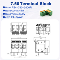 Bloc de bornes à levier AOSI DG2206R 7,5 mm 41A 600V 24 à 8 AWG Connecteur de fil à ressort pour circuit imprimé PA94V0 pour contrôle industriel