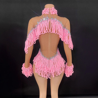 Novance Y4681 Produits Phares 2026 Justaucorps de Danse Sexy à Manches Longues et Strass pour Femme Adulte avec Franges
