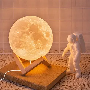 Lampe led en forme de lune 3D, haut-parleur à dents bleues, impression 3D, veilleuse intelligente