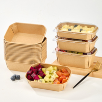 Boîte à lunch en papier kraft jetable écologique personnalisable, récipient rectangulaire octogonal pour plats à emporter, recyclable et compatible micro-ondes