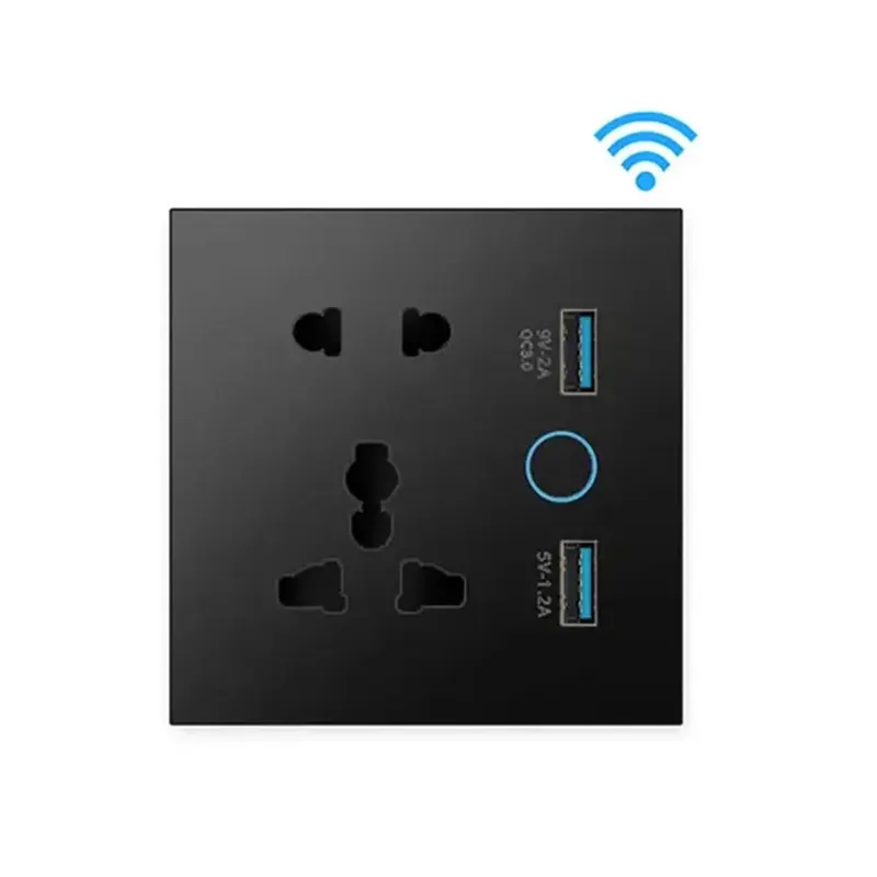 Tuya wifi Wall Socket with 2 USB  9V 2A Fast Charging Switch Tempered Glass design
