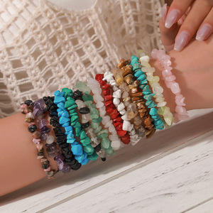 Bracelet en galets naturels irréguliers, style coréen, bijoux en pierres colorées pour femmes, design géométrique, cadeau, bracelets à perles tendance - Product Image 1
