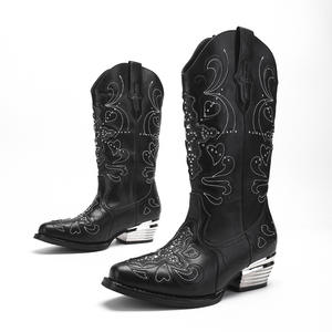 Bottes Western Brodées Tendance Femme Automne Hiver 2026 avec Rivets, à Enfiler, Talon Épais – L'Indispensable du Style Cowboy - Product Image 2