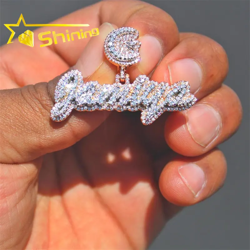 925 sterling silver mossanite custom made pingente VVS moissanite pingente gelado nome diamante pingente