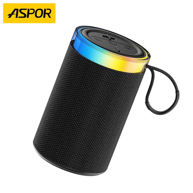 ASPOR A681 Waterproof BT Speaker with Colorful Lights, 1800mAh Battery, 7H Playtime, TWS Pairing, BT5.3, Outdoor Portable