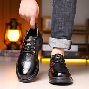 Chaussures décontractées pour hommes en cuir à lacets, bout rond, semelle extérieure en caoutchouc antidérapante, semelle intermédiaire en EVA, couleur unie, style professionnel - Product Image 3