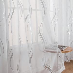 Cortinas transparentes con estampado de ondas de agua, diseño en <span class=keywords><strong>blanco</strong></span> <span class=keywords><strong>y</strong></span> negro con estampado en caliente dorado/plateado, tratamiento de ventana elegante para decoración del hogar - Product Image 5