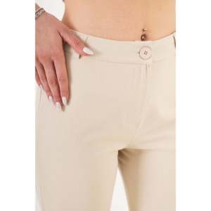 Pantalon taille haute pour filles, couleur crème, bouton unique, tissu respirant, coupe droite évasée, taille XL, pour l'été - Product Image 3