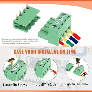 2 P nam góc bên phải khối thiết bị đầu cuối kết nối 5.08 mét Pitch 2 Pin Plug-in pluggable làm bằng đồng bền - Product Image 6